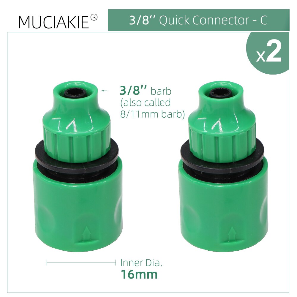 Conector rápido de grifo de manguera de jardín, adaptador de acoplamiento de 1/8, 1/4, 1/2 y 3/4 pulgadas, Unión de tubo de ajuste de riego para el hogar, 2 uds.: C