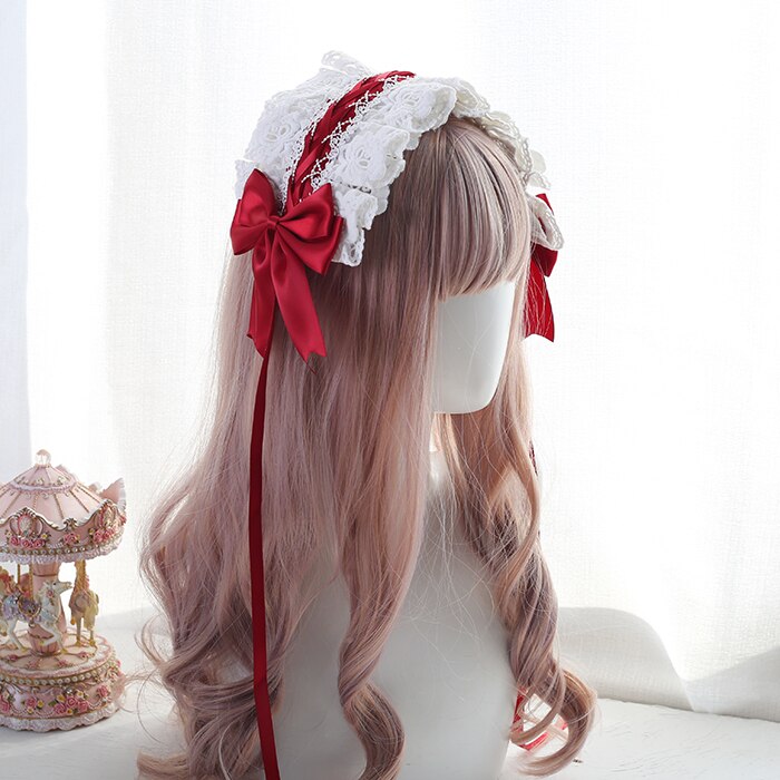 Japonais doux soeur Lolita blanc casque de dentelle bandeau fée soeur bandeau de cheveux sauvage doux soeur Lolita petits cheveux KC: Dark Red