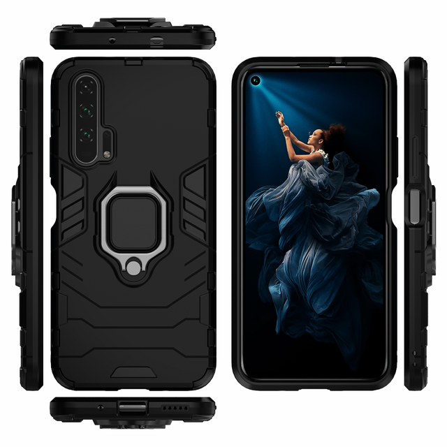 Caso armadura à prova de choque para huawei honor 20 pro caso anel titular suporte telefone capa traseira para huawei honor 20 honor20 pro 20pro capa: alumínio / Preto