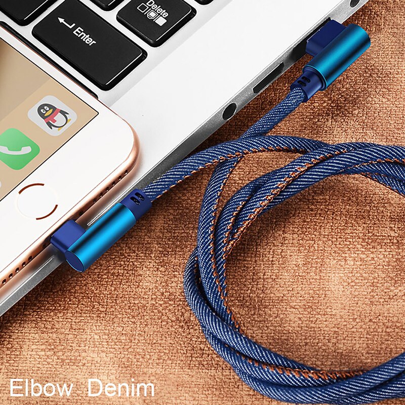 !ACCEZZ 90 Degree Denim USB Charge Cable For iPhone X XS MAX XR 8 7 6 6S 5S Plus Lighting Charging Data Cable For Ipad Mini 1 2M