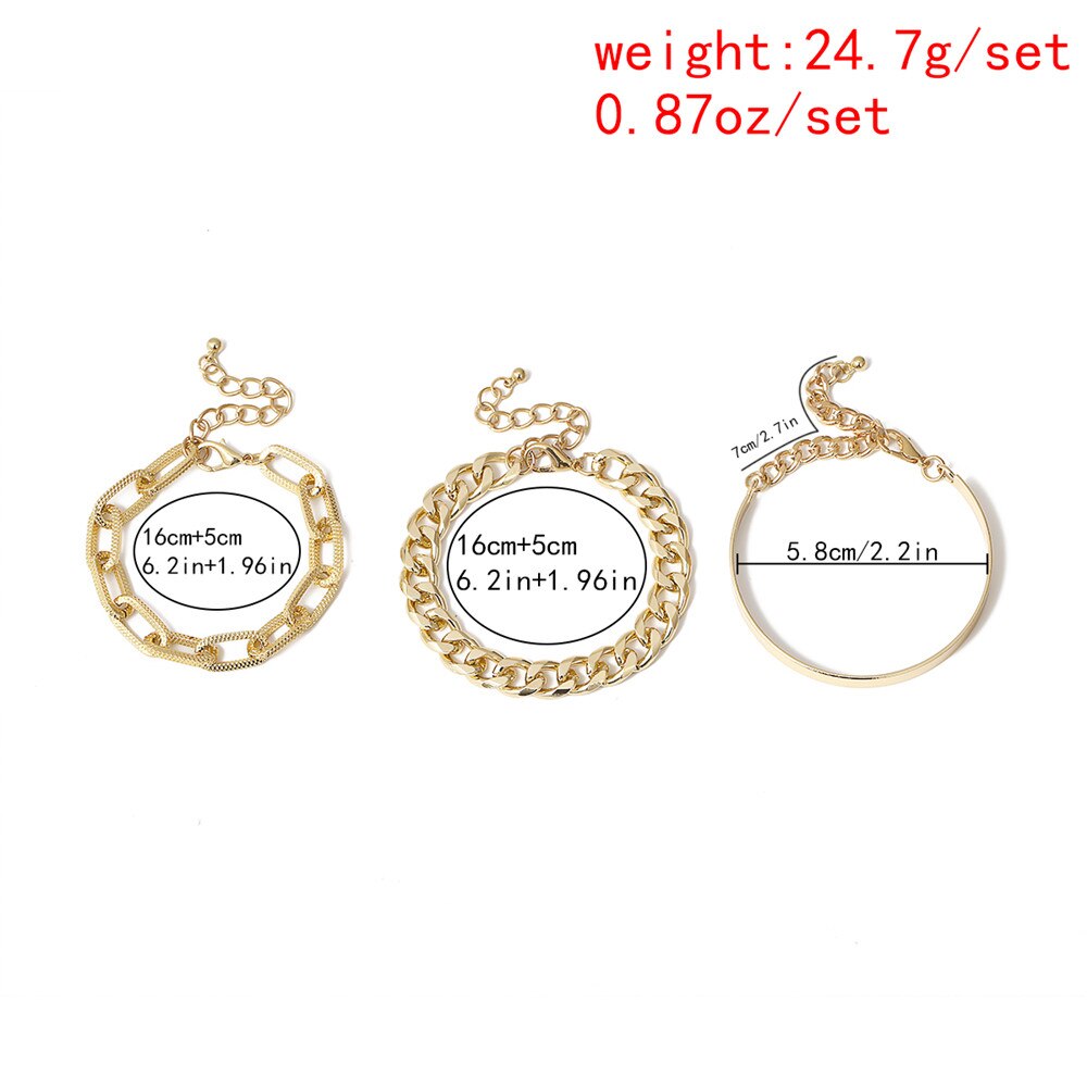 3 Stks/partij Chunky Ketting Legering Brangle Armband Voor Vrouwen Gouden Pols Ketting Armbanden Set Vrouwelijke Boho Verklaring Armband Sieraden