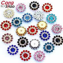 13.5mm Roestvrij staal ondersteuning Mix kleur Zon bloem Strass Kristallen DIY naaien trouwjurk Knop Decoraties