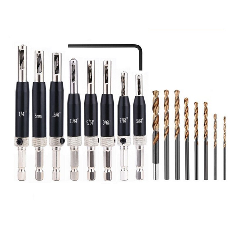 8pcs 16pcs Self Centering Door Hinges Drill Bit Hole Puncher Woodworking Reaming Tool Countersink Drill Bit - 8#