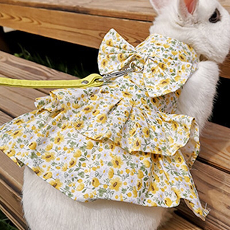 Small Animal Harness Soft Floral skirt Clothes Travel Chest Strap Rabbit Ferret Bunny Hamster Small Pet Supplies Vest Leash Set