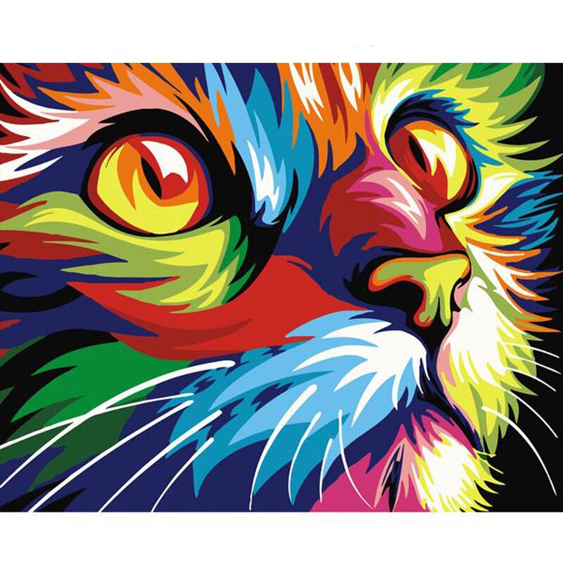Animales de gato coloridos pintura al óleo DIY por números cuadros de arte de pared para colorear por número lienzo acrílico pinturas al óleo decoración para el hogar: Varios / 60x75cm no frame