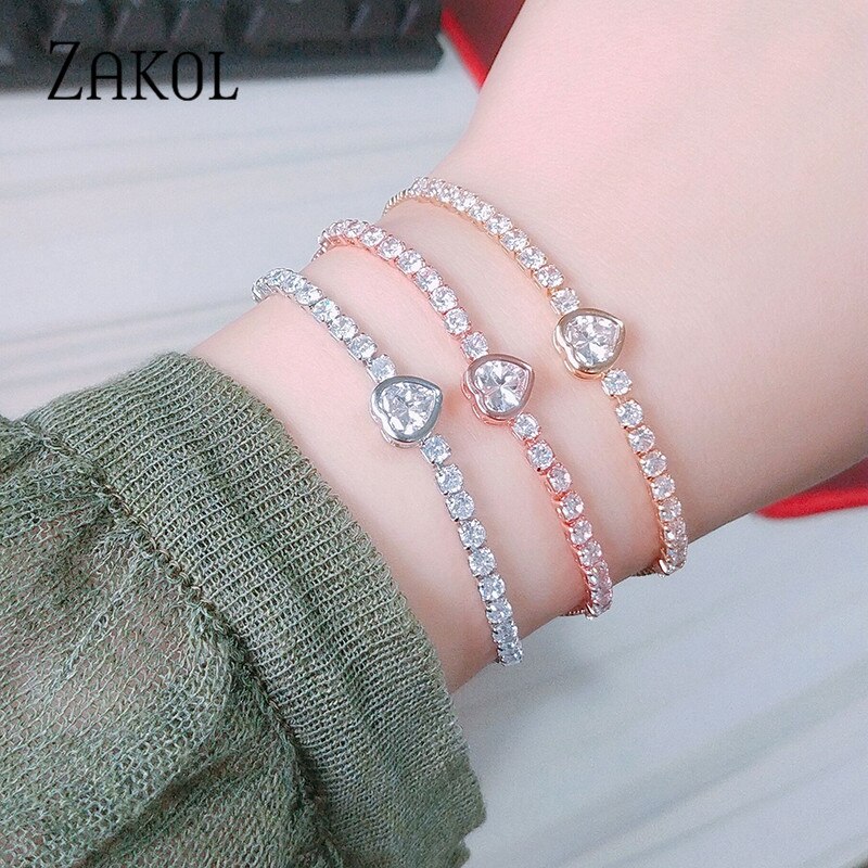 ZAKOL Round Tennis Bracelet For Women Shinny Cubic Zirconia Charm Bracelets & Bangles Femme Wedding Jewelry FSBP2140