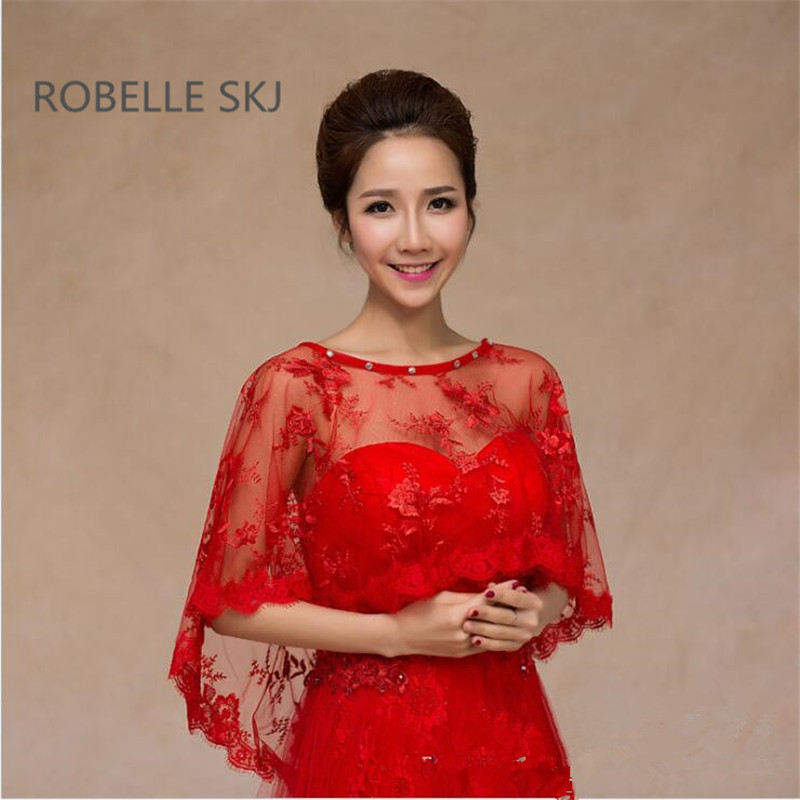 ivoire rouge mariée dentelle veste boléro cristal Cape bas avant Long dos femmes haussement d'épaules châles accessoires de mariage taille unique: Rouge