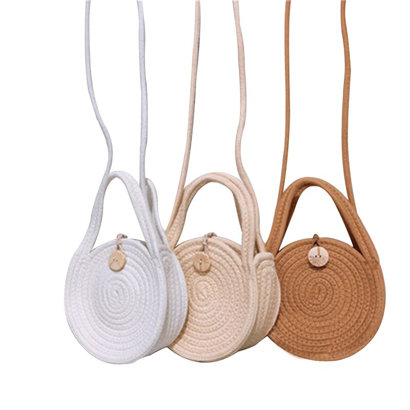 Bolso de paja trenzado para mujer, bolso de mano con asa portátil, cubo decorativo redondo para chica