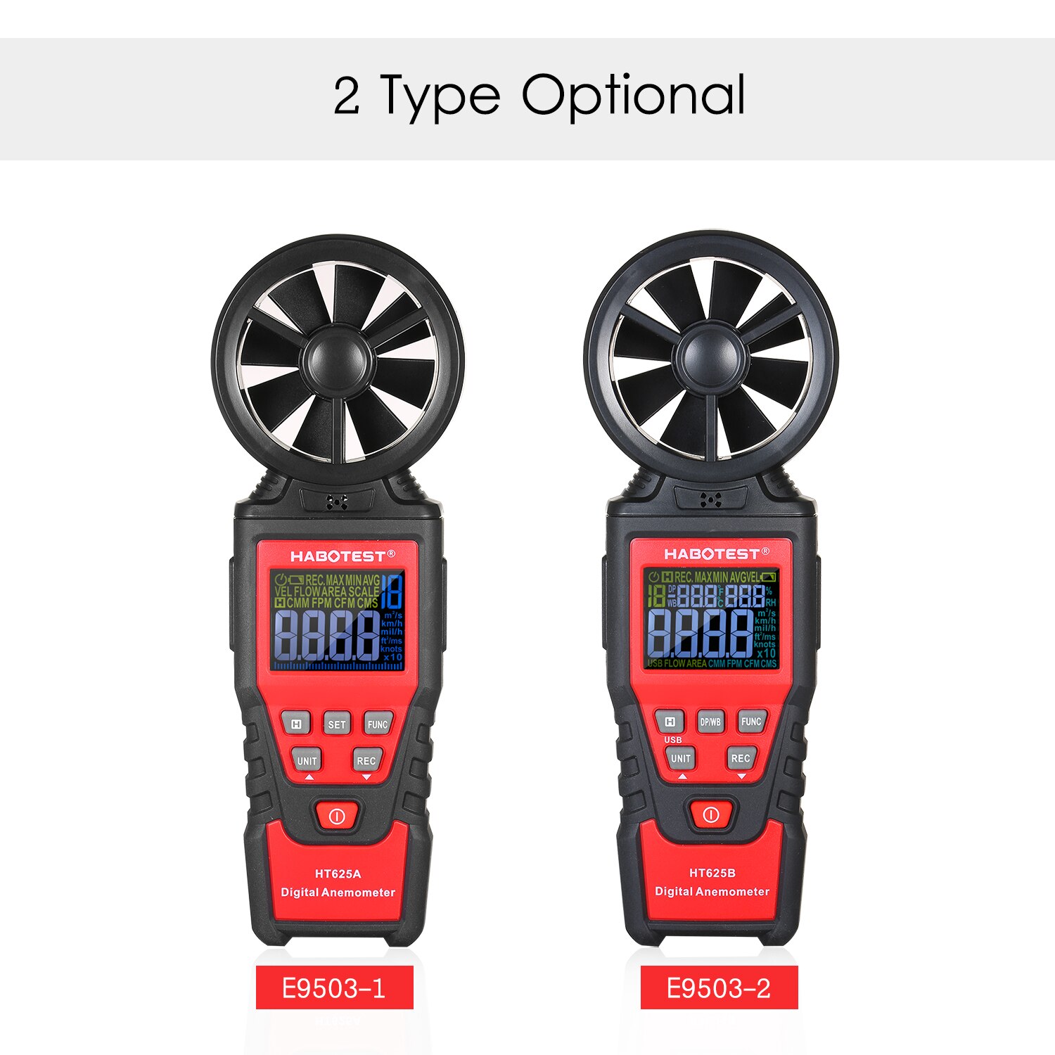 HABOTEST HT625A Digitale Anemometer Wind Meter Gauge Air Flow Meter voor Meten Wind Air Volume MAX/MIN /AVG