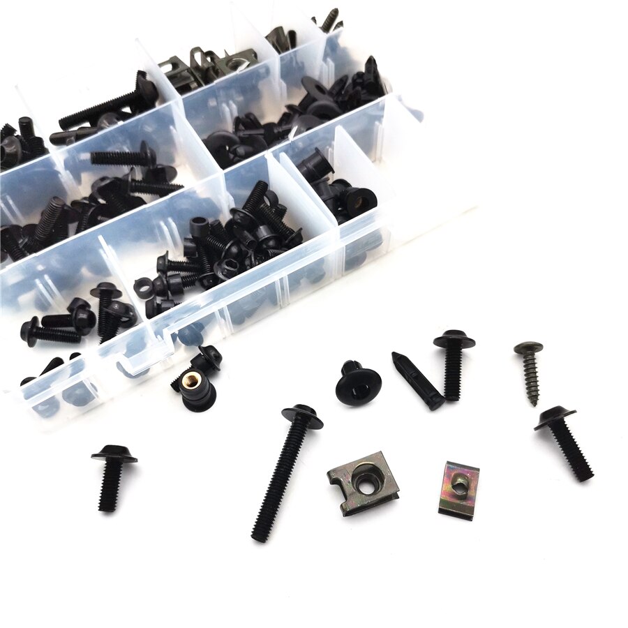 223 teile/schachtel Motorrad Windschild Verkleidung Schrauben Kit Schwarz Aluminium Verschluss Clips Schraube