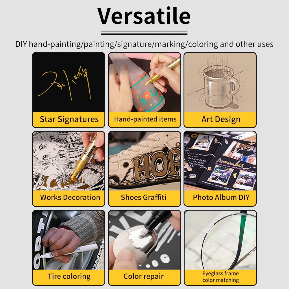 2/3 stk. permanent tusjpenn for maling, 1.2mm/2.5mm hurtigtørkende vanntette tusjer for stein, dekk, slitebane, gummi, stoff, metall