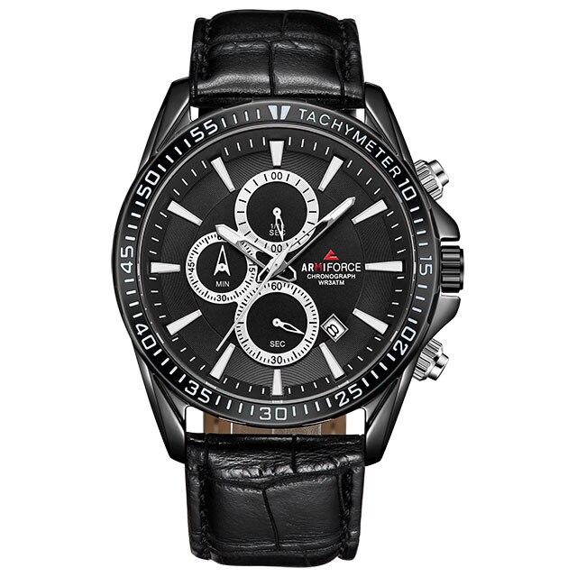 Mannen Horloge ARMIFORCE Luxe Heren Lederen Sport Horloges Quartz heren Horloge Mannelijke Datum Waterdicht Klok Relogio Masculino: Black Black