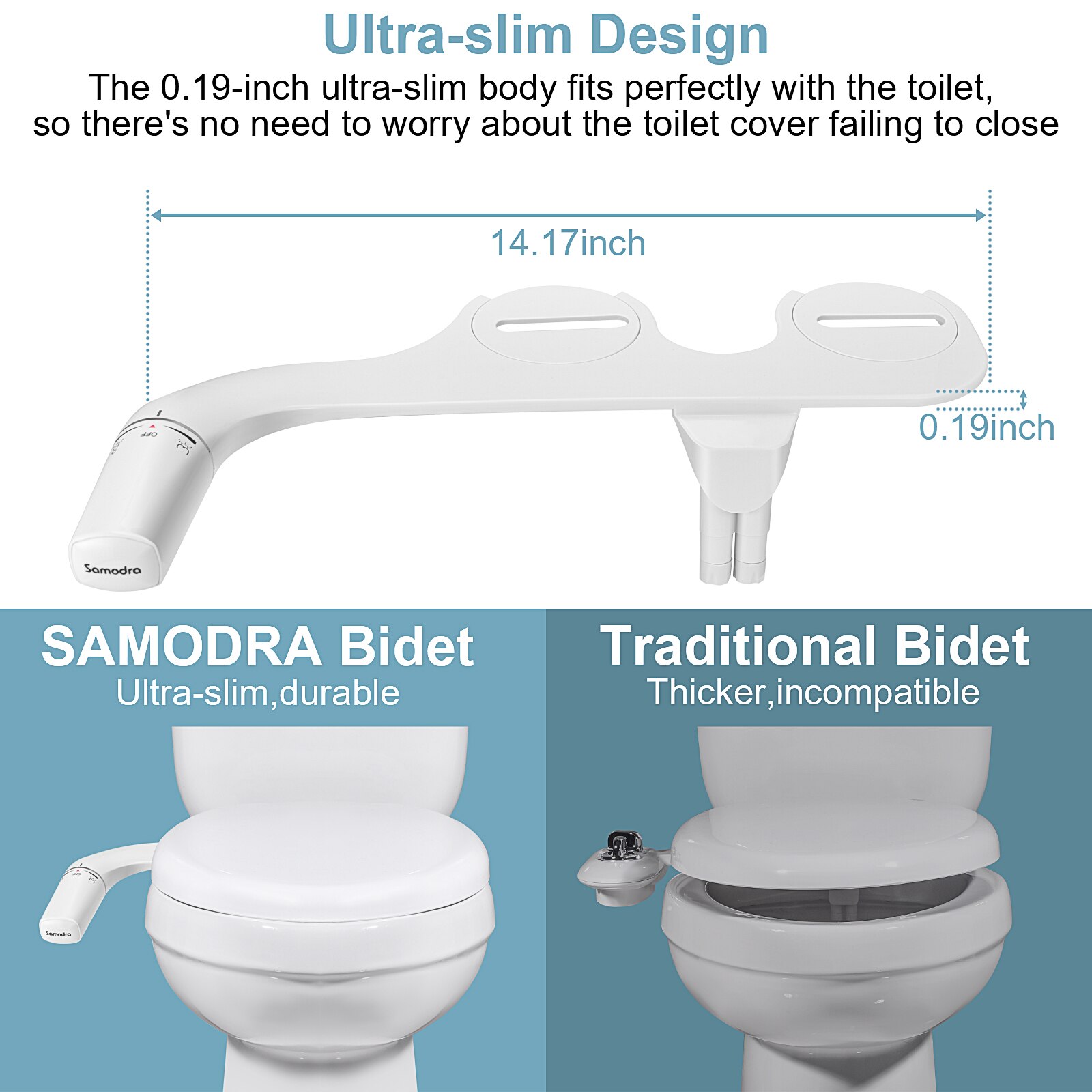 SAMODRA-accesorio de bidé para asiento de inodoro, pulverizador de culo no eléctrico, ultrafino, doble boquilla, ajustable, a presión de agua