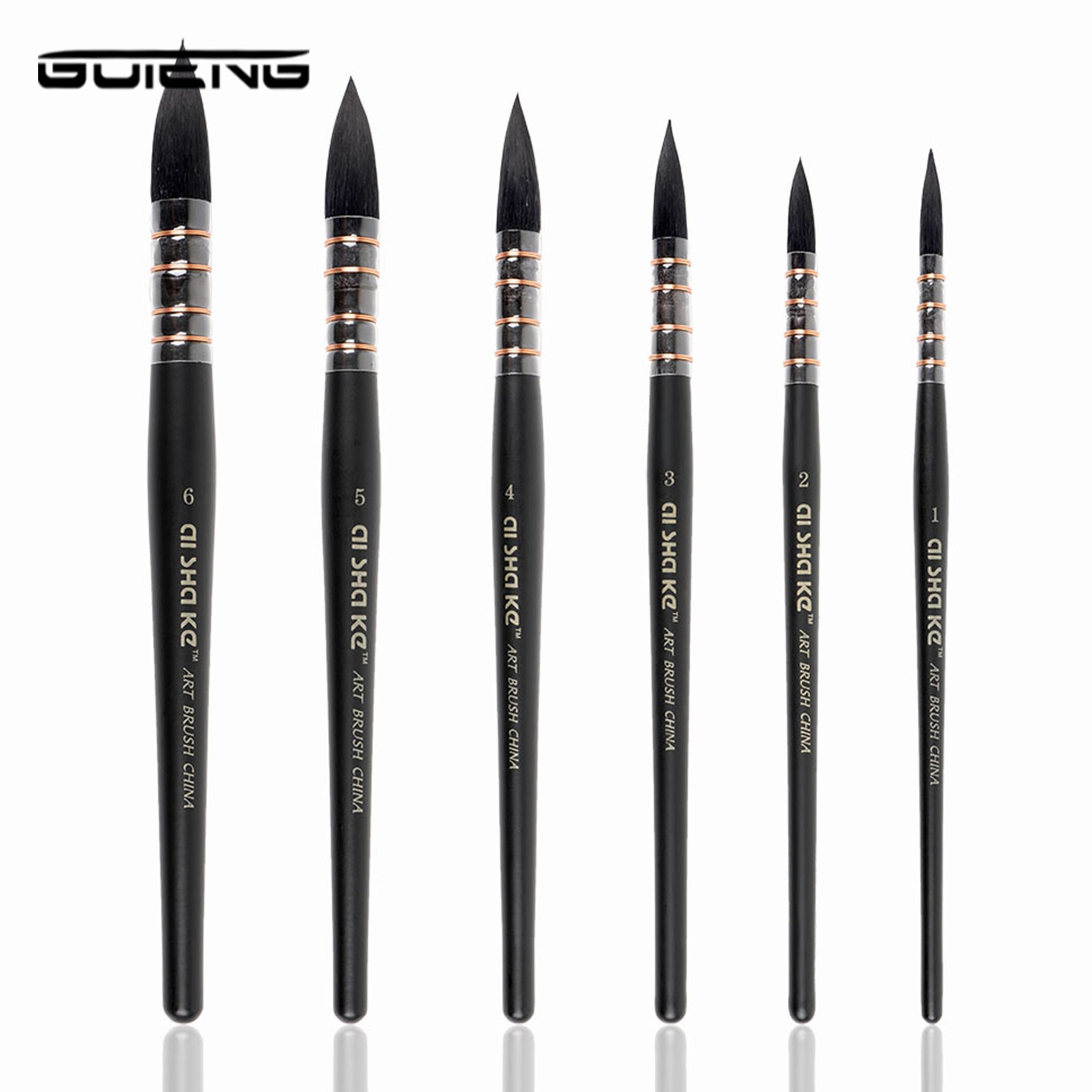 Pinceau d'écriture en bois bleu pour artiste pinceau aquarelle Style français pinceaux de peinture pointus pour fournitures d'art aquarelle: 1pcs Black Number 6