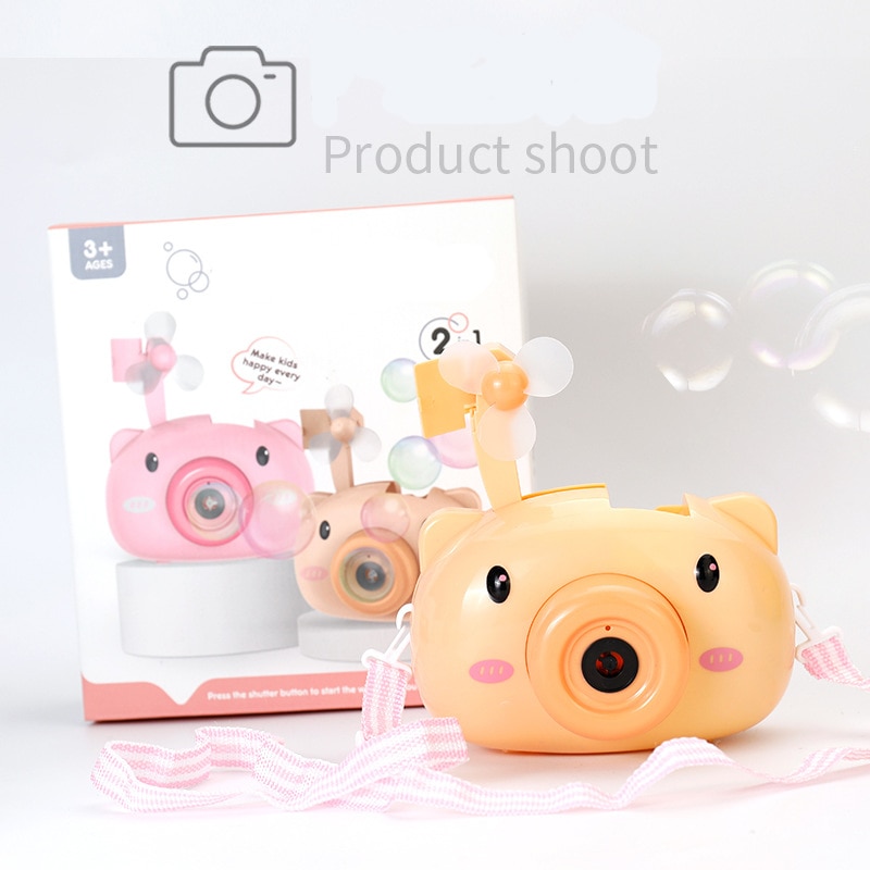 Funny Pig Dog Camera Bubble Maker With Light Music Automatic Fan Electric Bubble Blower Outdoor Game Party Toys For Children