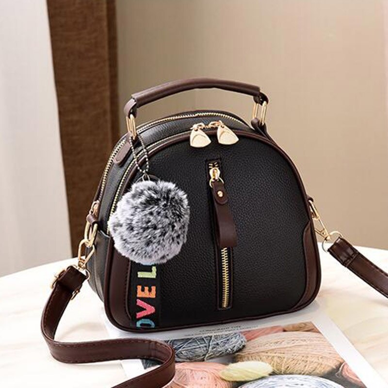 Effen damestas, draagbare schoudertas van pu-leer met grijze haarbal