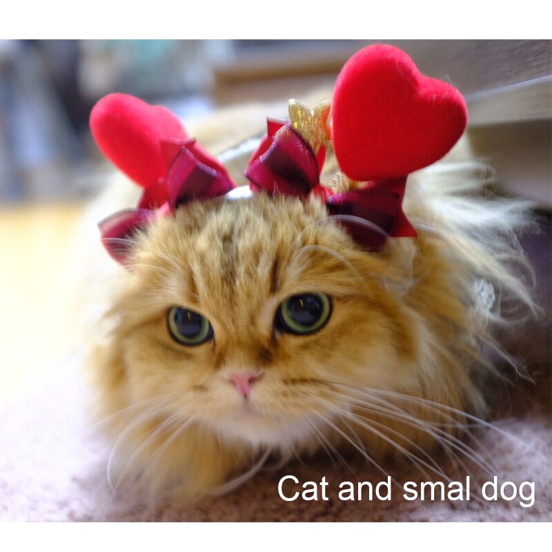 Tocado de gato Manual para el Día de San Valentín, conjunto de cabeza de perro, accesorios para el cabello de mascotas, horquilla, accesorios para gatos, suministros para mascotas: C