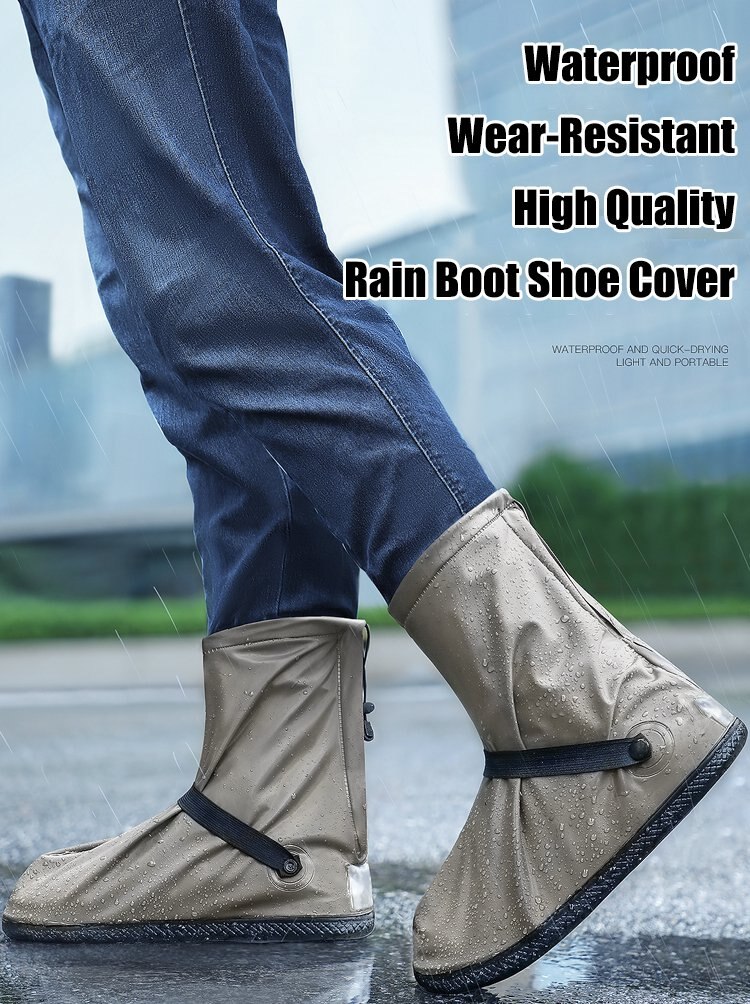 Housse de chaussure de pluie étanche et réutilisable, botte de vélo en PVC, tube haut antidérapant, résistant à la pluie, pour voyage en plein air, S-XXXL: coffee / l