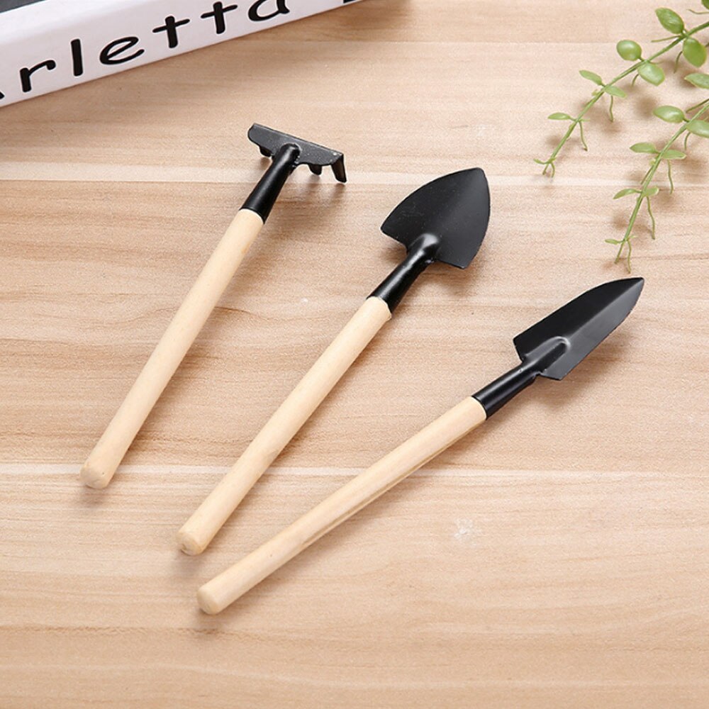Mini multifunctional gardening tool three-piece set, outdoor plant loosening shovel with wooden handle, garden forest tool shove