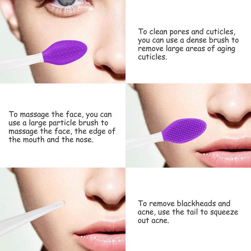 Silikone dobbeltsidet børste eksfolierende næse ren hudorm fjernelse børste værktøj skavanker ansigt læbe scrub massage skønhedspleje værktøj