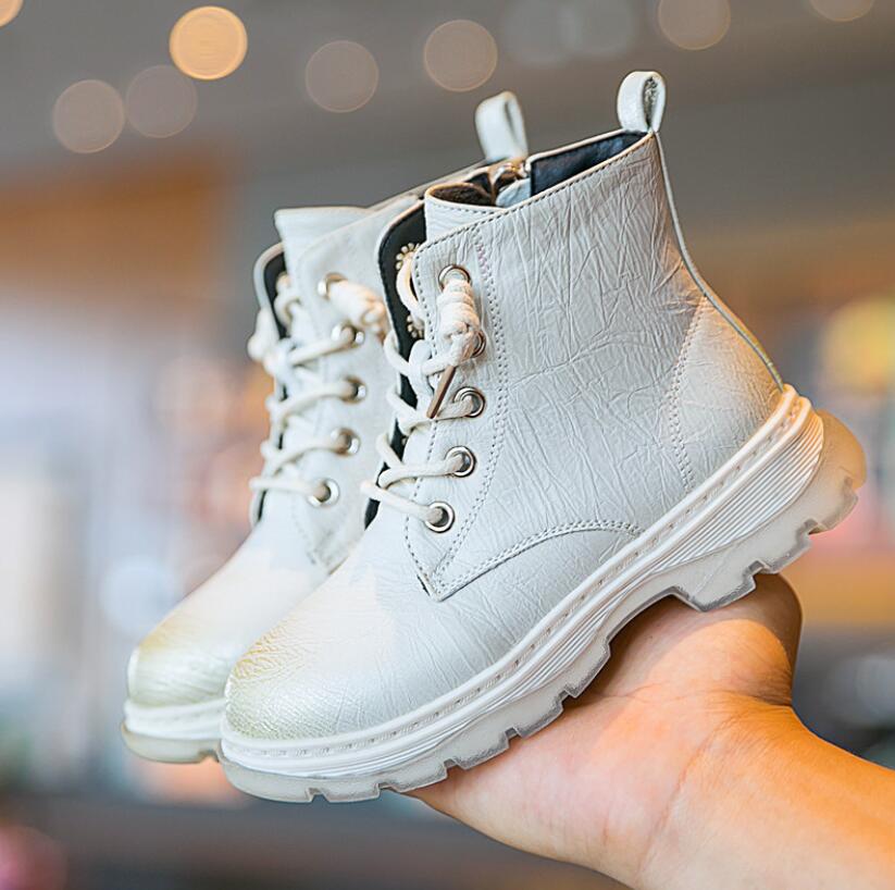 Vinter børn sportssko læder vandtætte martin støvler børn snestøvler mærke piger drenge høje støvler sneakers: Beige / 26