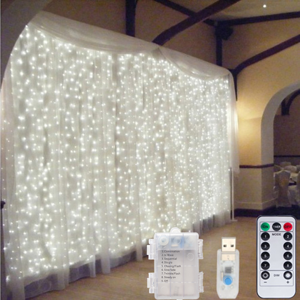 Guirnalda de luces LED para cortina, guirnalda de luces con batería USB para Año , boda, , hogar, Camping, decoración navideña
