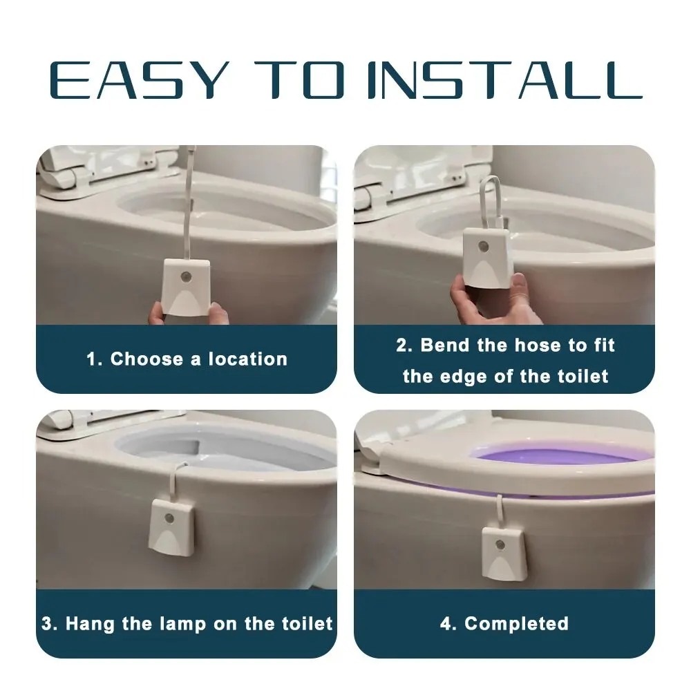 Luz nocturna para inodoro, luz con Sensor de movimiento, luz LED para inodoro, lámpara LED nocturna recargable de 7 colores para decoración de baño y baño