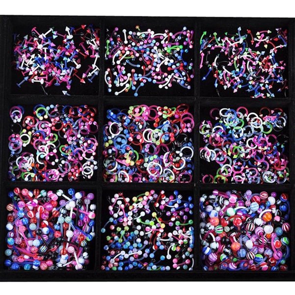 45/90 Stück Mix Edelstahl Nase Ohr Bauch Lip Zunge Ring Captive Bead Augenbraue Bar Piercings Körperschmuck Lot Bulk: Rot / Silber überzogen