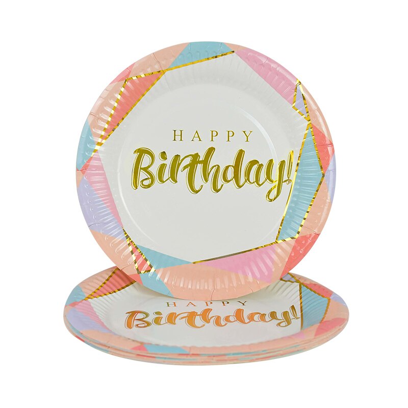 Vajilla desechable de colores, plato de papel para suministros de feliz cumpleaños de boda, bandeja para pastel de Baby Shower, plato desechable, 10 Uds.: B17-10Pcs