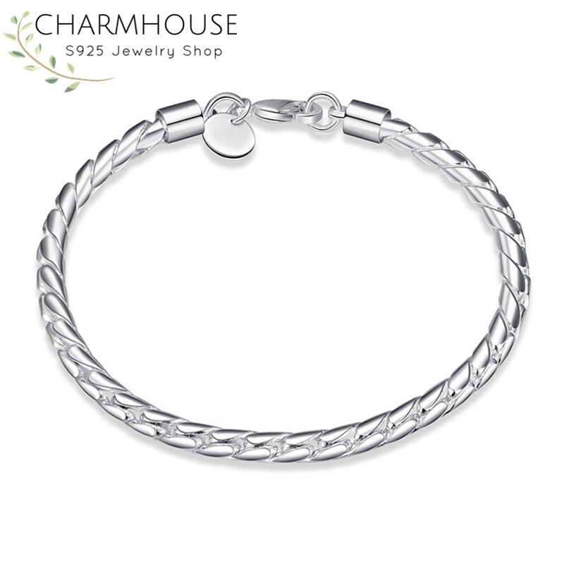 Reinem Silber 925 Armbänder Für Frauen Männer 4mm Verdreht Kette Armband Armband Pulseira Schmuck Zubehör Bijoux