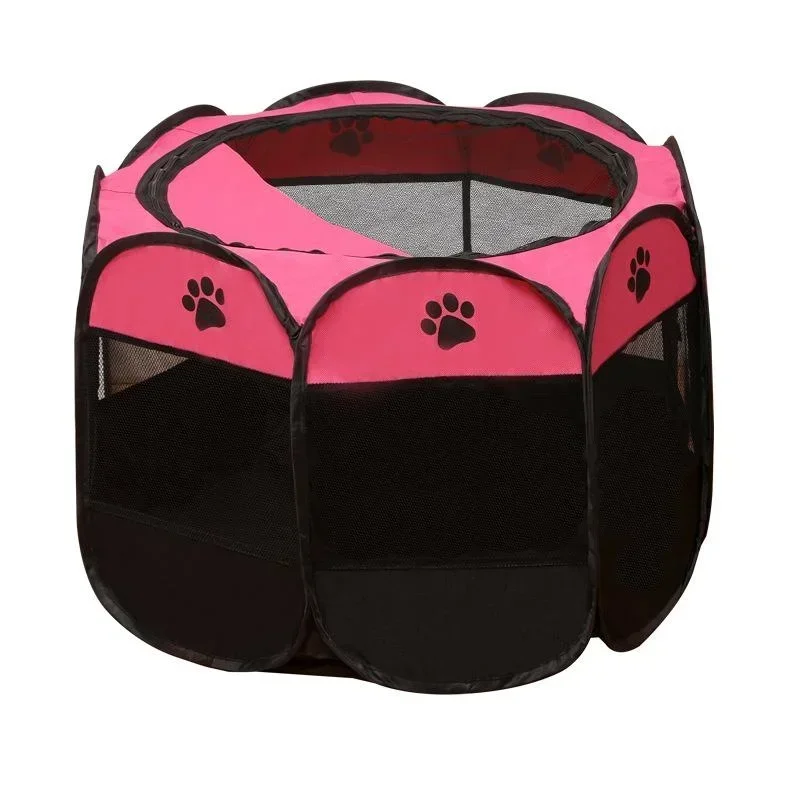 Zusammenklappbares Haustierzelt, Haustierkäfig, Hundehaus, achteckiger Käfig für Katzenzelt, Welpenhütte, einfache Bedienung, Zaun, drinnen und draußen, großes Hundehaus: Rosa
