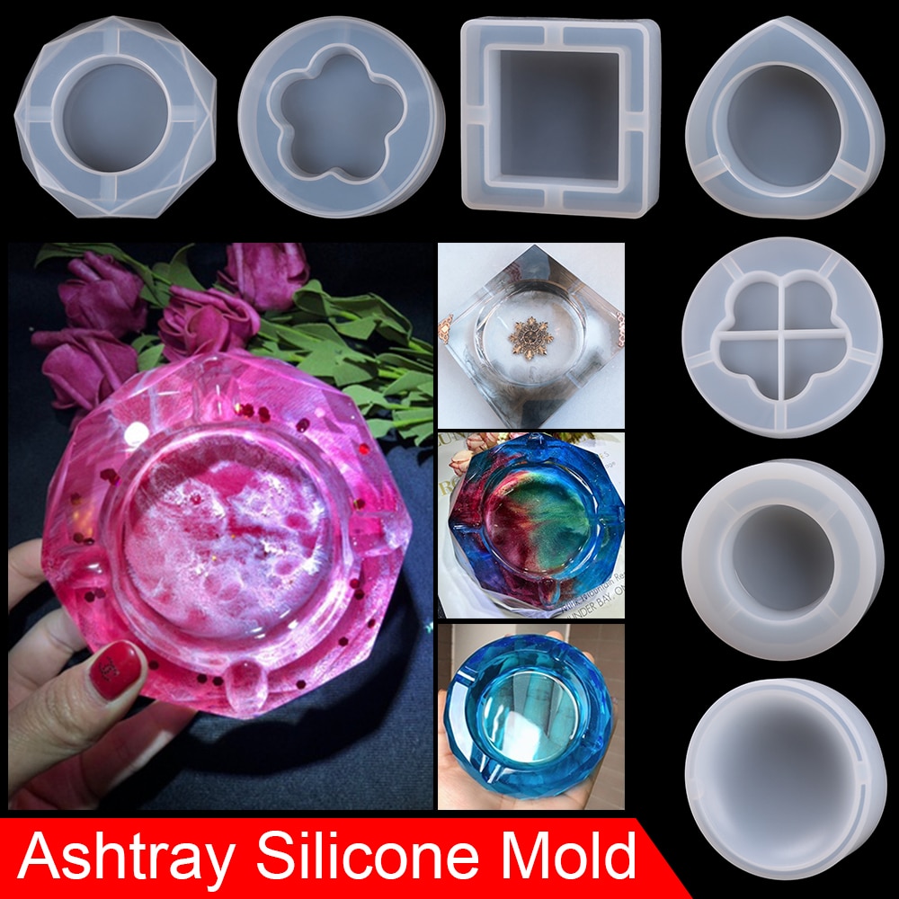 1Pc DIY Ashtray Mold Transparent White Resin Crystal Silicone Mould Hand Making Crafts Mould Flower Heart Shape Container