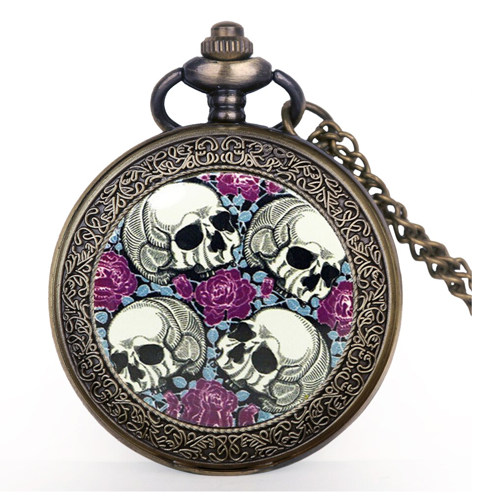 Rock lommeure herre med kæde cool skull stars vedhæng kæde rebelsk gotisk ur lommeur til mænd