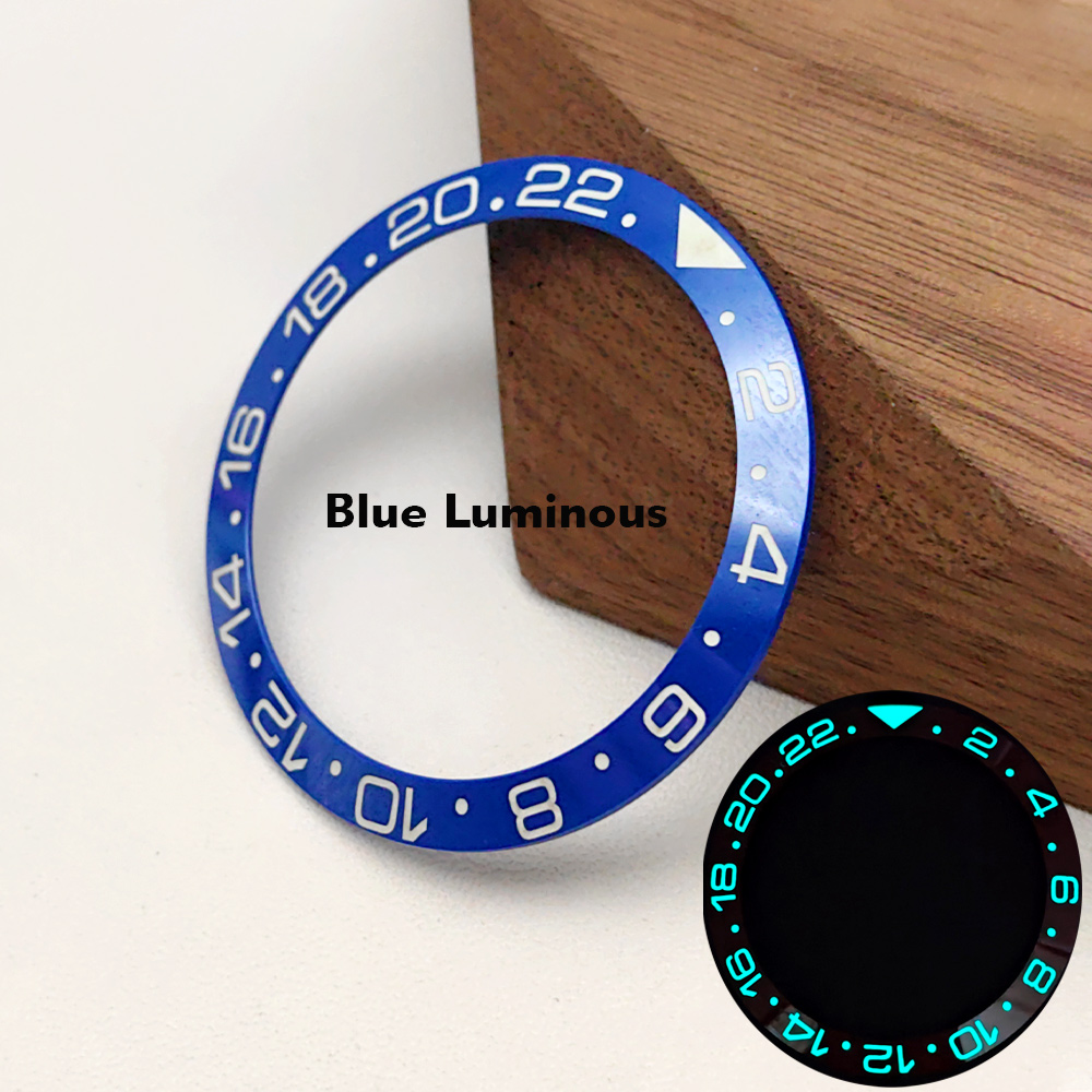 Inserto de bisel de reloj GMT luminoso azul de 38mm apto para SKX007 SRPD GMT caja de reloj NH35 piezas de anillo de inserción de bisel de cerámica: Verde