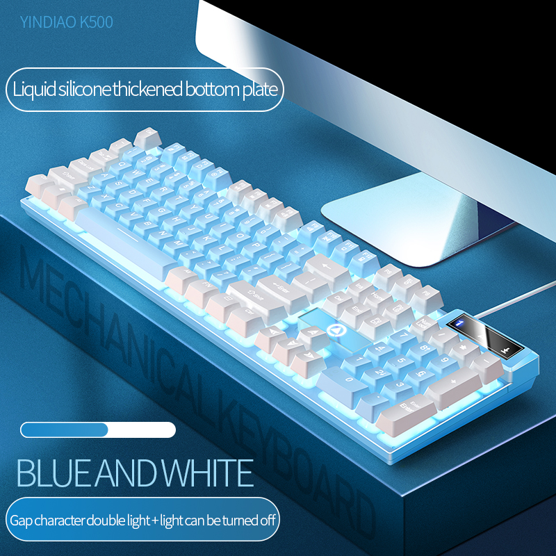 Two Color Keycaps Wired Gaming Keyboard Mechanical Feel Rainbow White Backlit Keyboard for PC Gamer Desktop Ergonomic Keyboard: SMT3C524BlueWhiteW