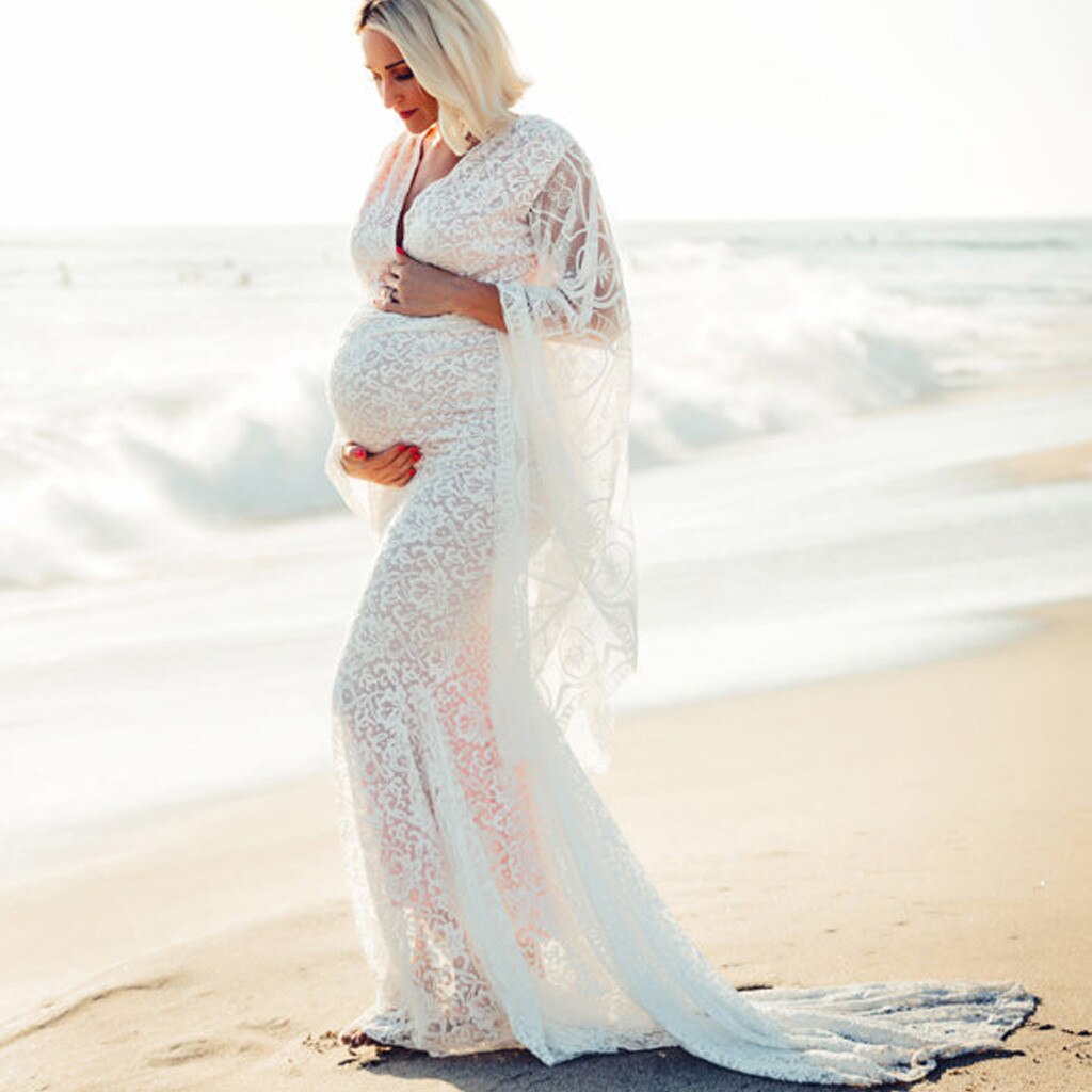 Women Ruffles Long Sleeve Prom Gown Dress Maternity Pregnants Photography Props Flying Dress For Photo Shoot Tenue Grossesse
