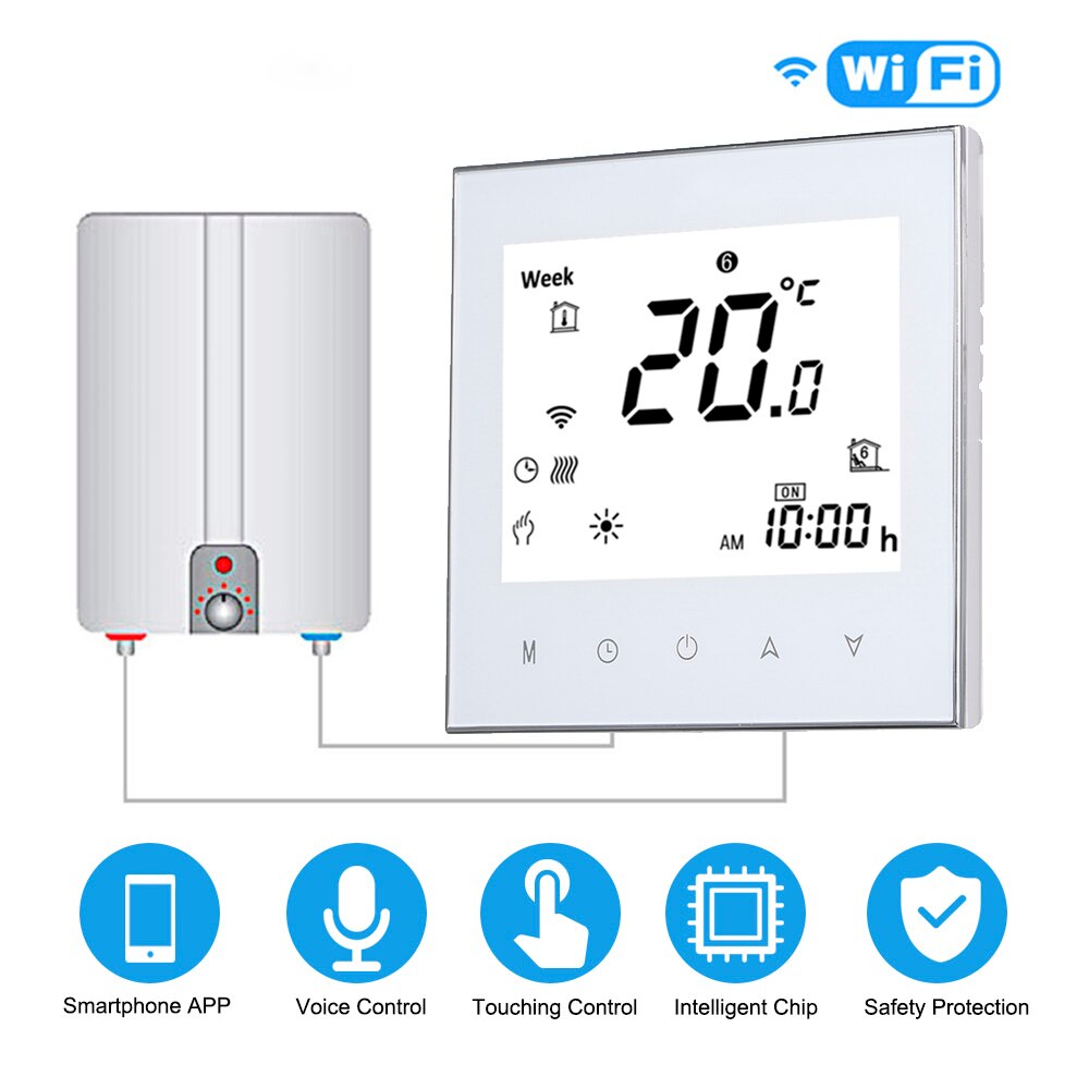 WiFi smart home thermostat WiFi connection and voice control digital water/gas boiler heating thermostat energy savingthermostat: GC white with wifi