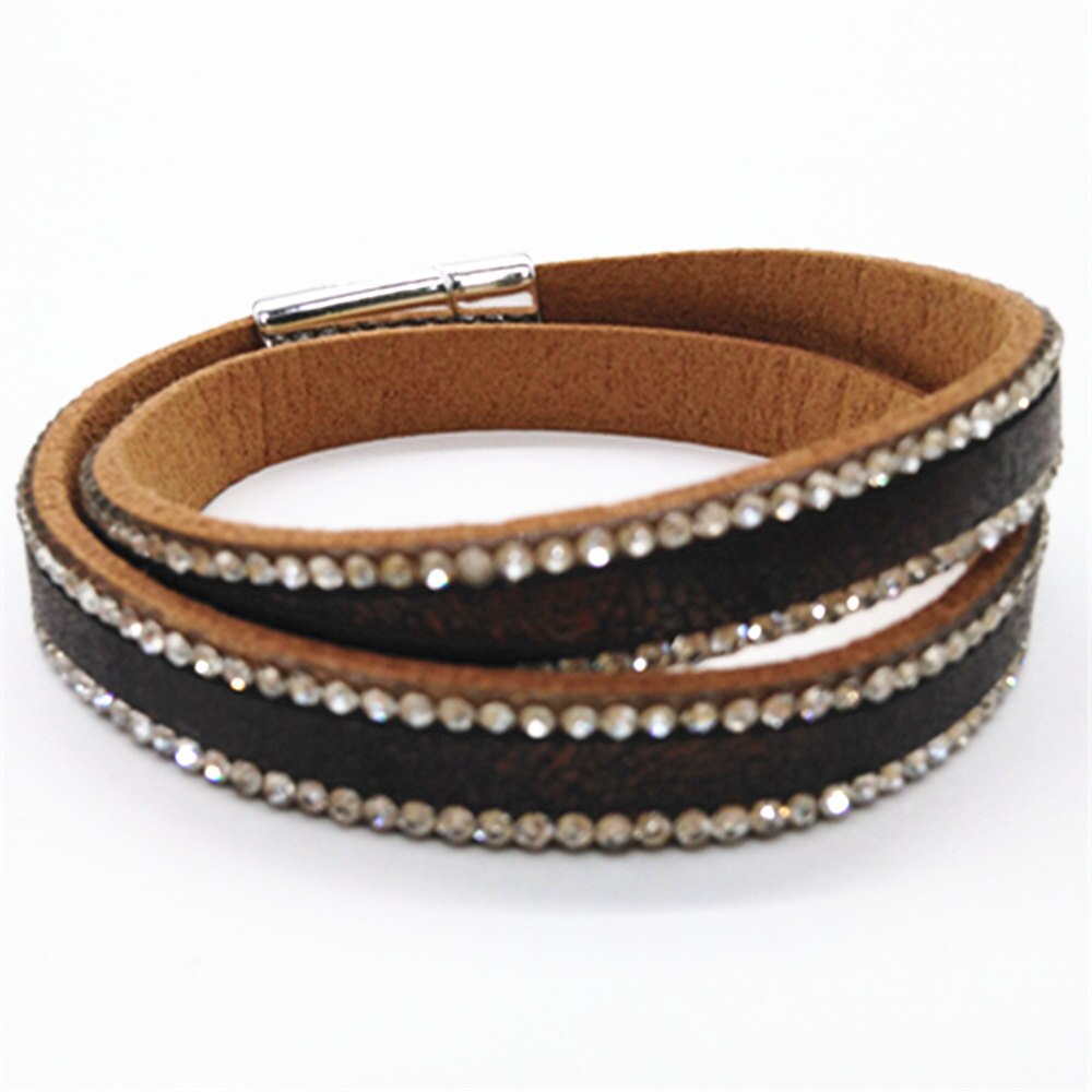 Roze Strass Neon Black Multilayer Verklaring Etnische Trendy Lederen Armbanden Vrouwen Mode Meisje Manchet Armband Vrouwelijke Sieraden: brown