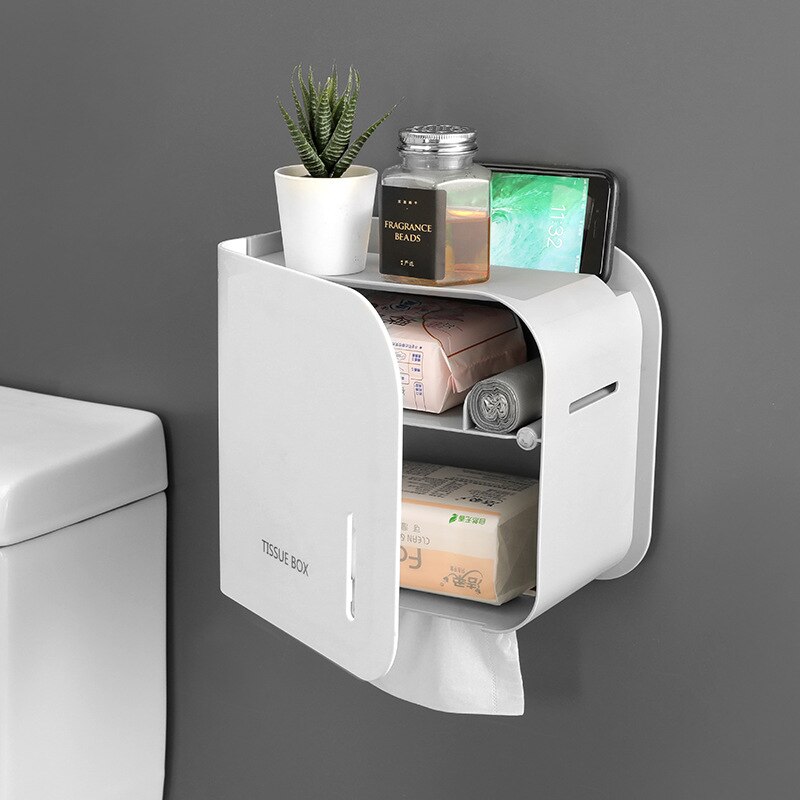 BAISPO-soporte de papel higiénico portátil, caja de almacenamiento impermeable, caja de pañuelos sin perforaciones, soporte de almacenamiento para el hogar, accesorios de baño
