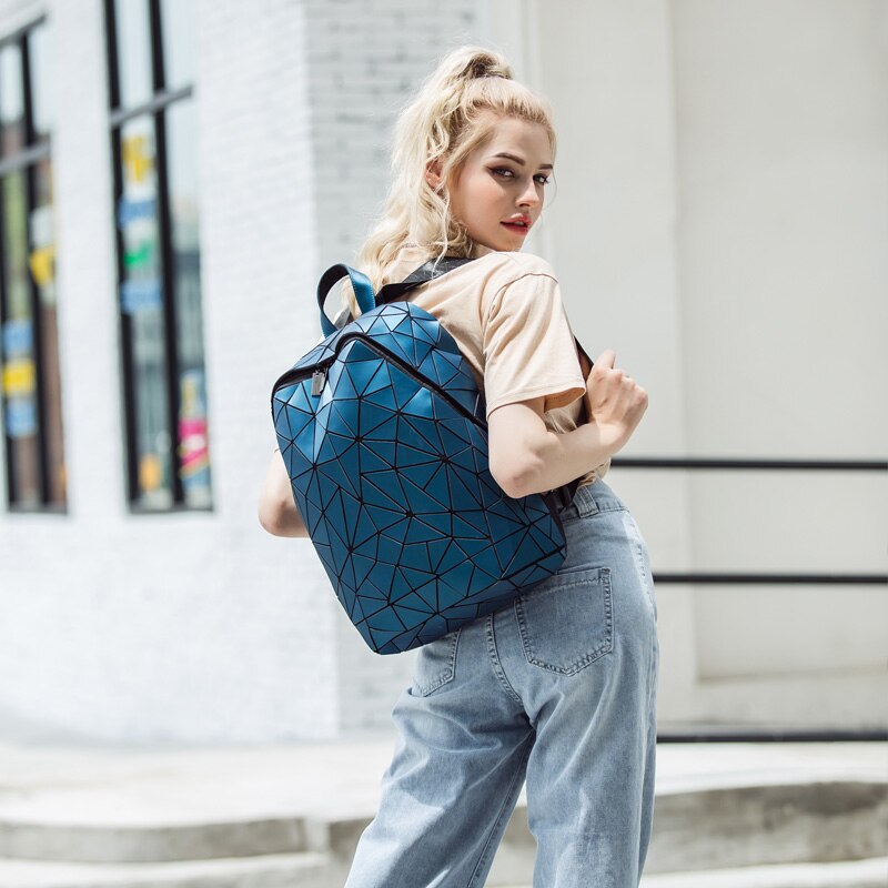 Frauen Hologramm Rucksack Schule matt Geometrische Rucksäcke Mädchen Reisen Schulter Taschen Für Frauen Totes Luxus Schulter Tasche Silber