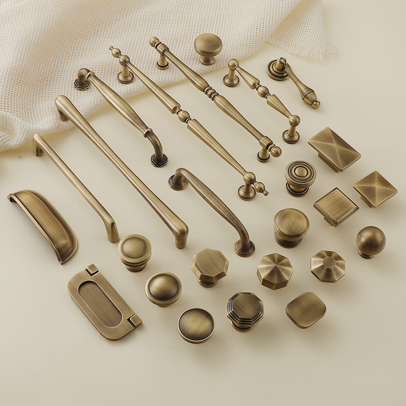 American pure copper solid furniture closet door brass single hole handle Chinese vintage cabinet drawer copper handle