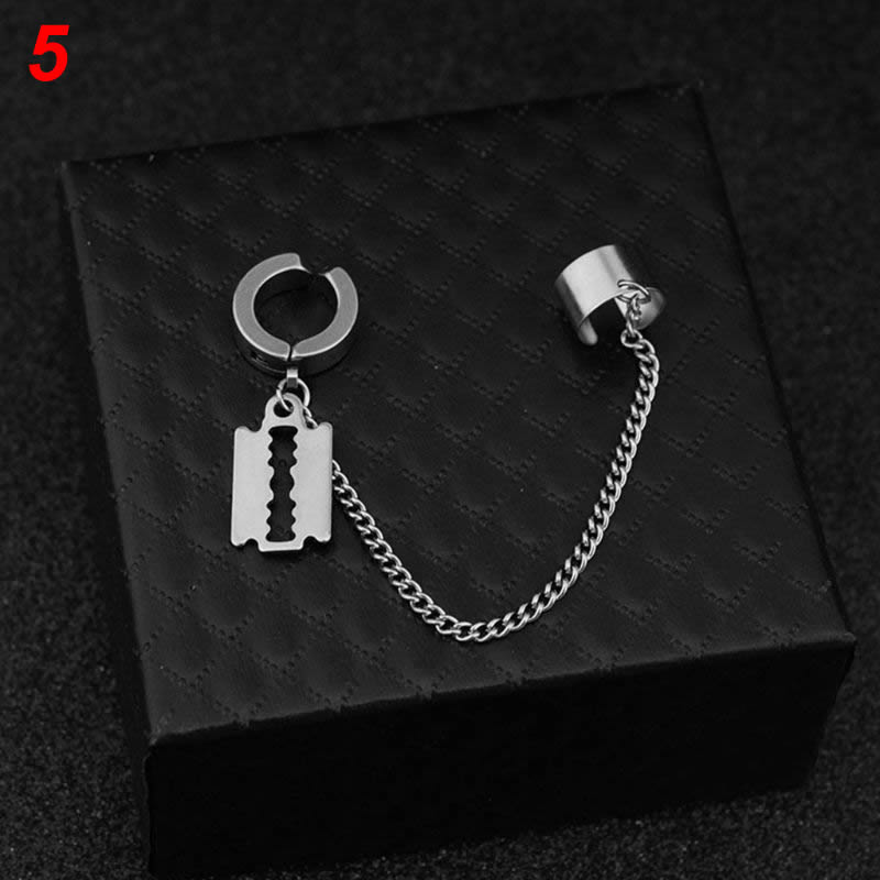acier inoxydable oreille chaîne clé serrure lame pendentif hommes femmes boucle d'oreille couleur: 5
