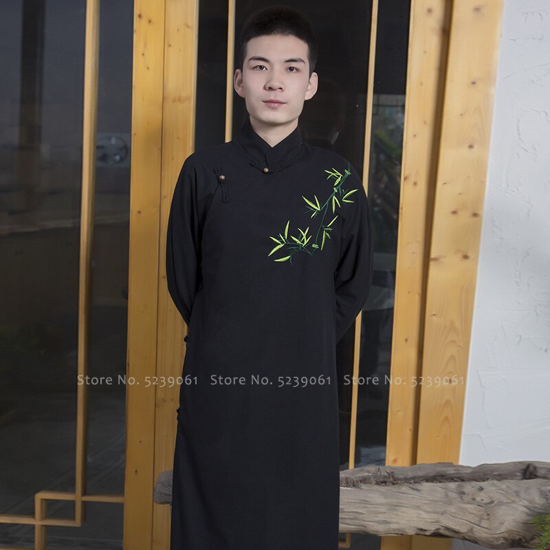 Qipao tradicional de estilo chino para hombre, Túnica suelta, ropa Oriental, camiseta de Kung Fu, traje Tang, trajes de vestido largo Hanfu: M