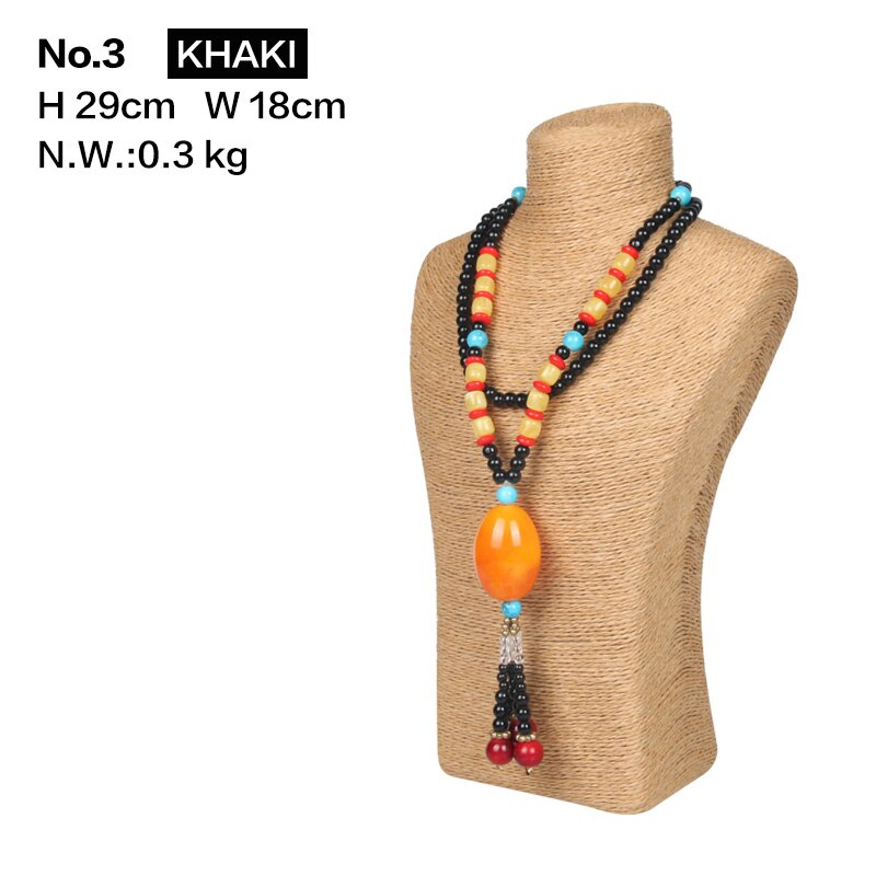 Hanf Seil Halskette Display Stand Halter Nizza Neue Halskette Aufhänger Schmuck Display Büste Modell Rack: No.3 Khaki
