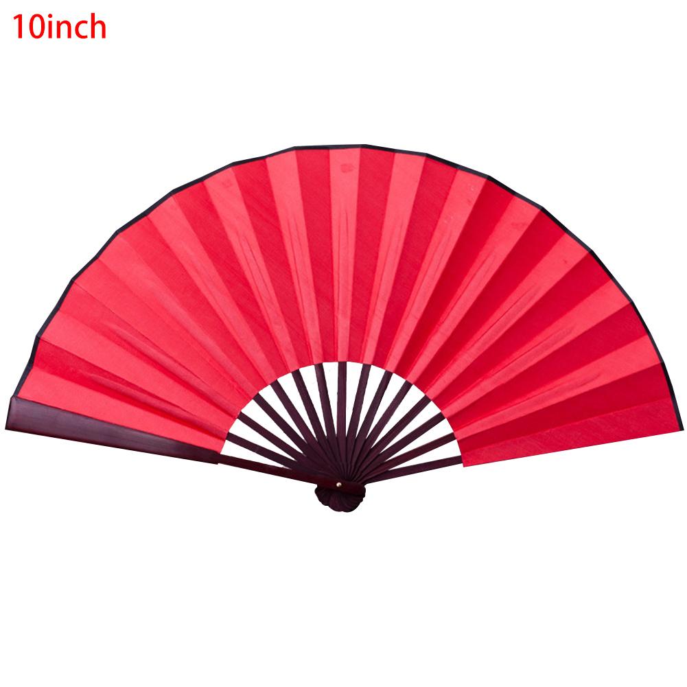 Abanicos plegables de tela de seda de 8 /10 pulgadas para fiestas de baile y bodas, ventilador de mano plegable de seda de plástico, de seguidor de mano de Color sólido para verano: Red / 10 inch
