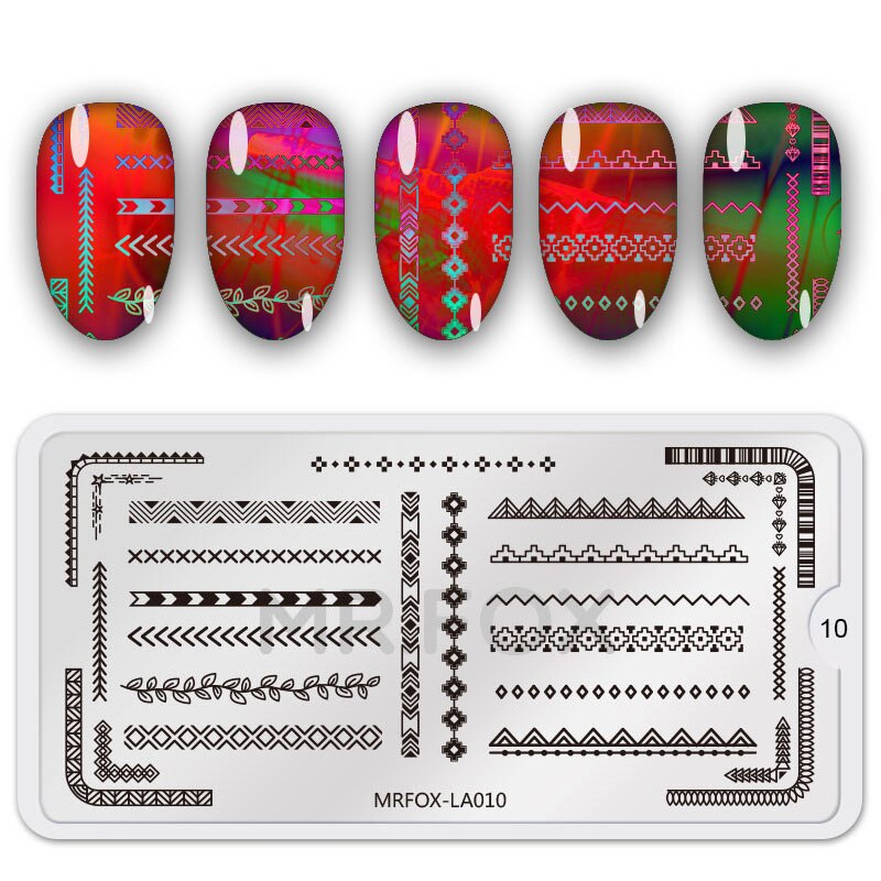 Pochoirs de manucure assiettes à ongles, en acier inoxydable à la couleur de la manucure Image de bricolage imprimante d'image modèles de plaques de marquage à ongles de 6.5*12.5CM: MRFOX-LA10