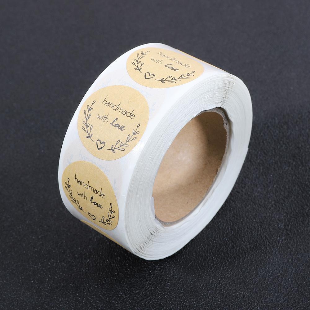 500pcs/roll kraft seal sticker scrap-booking label round for baking package sealing thank you handmade with love