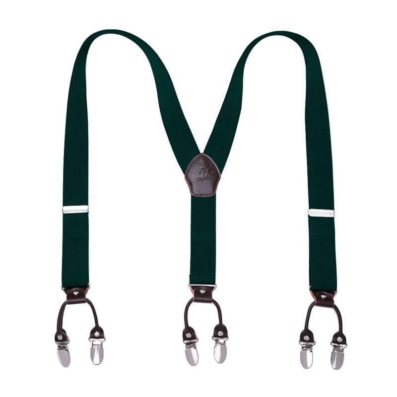 men&#39;s Suspender Elastic Leather 3.5 Cm Width Adjustable Elastic X Back Clips Men&#39;s Trousers Wedding Suspension 13 Colors: Dark green