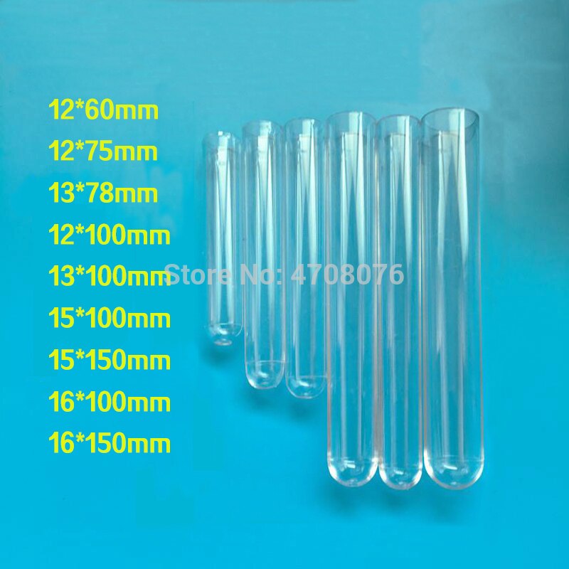 Tubes à essai en plastique transparent sans bouchon, 13x100mm, 50 pièces/lot, pour expérience scientifique, matériel de laboratoire PS à fond rond
