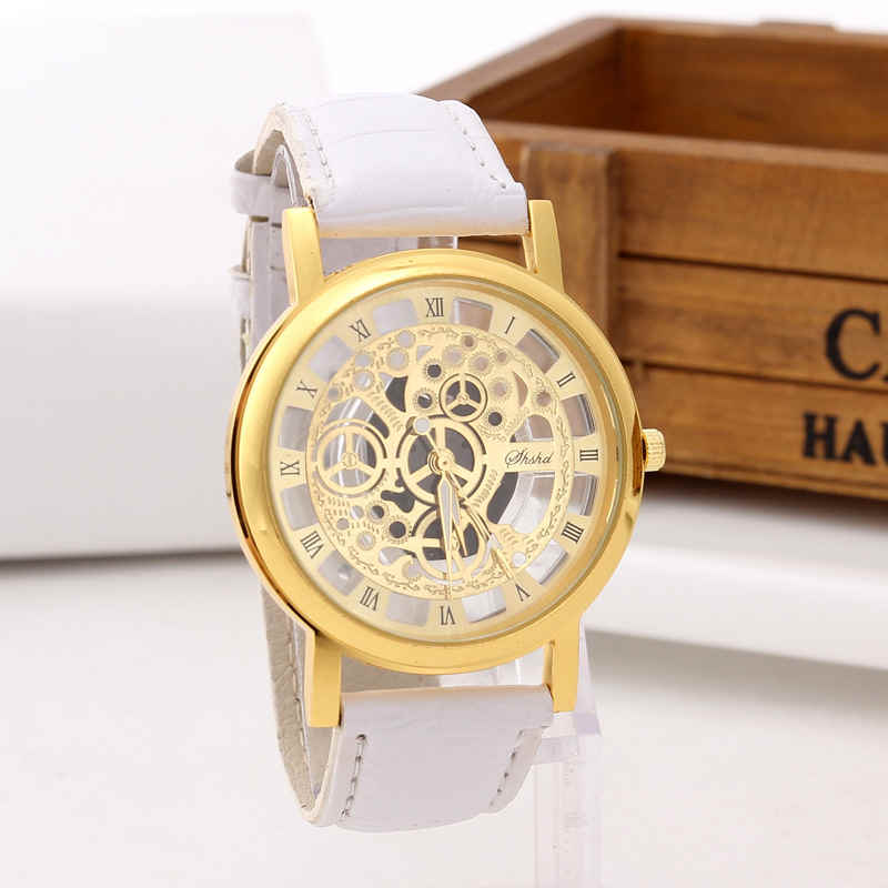 Foloy Watch For Men PU Leather Band Hollowing out Analog Alloy Quartz Wrist Watches Men Watch Clock: 10